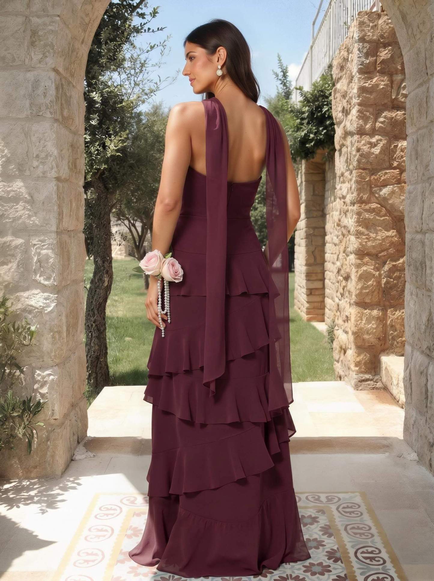A-Line Sweetheart Floor-Length Chiffon Bridesmaid Dresses With Cascading Ruffles, product image 20