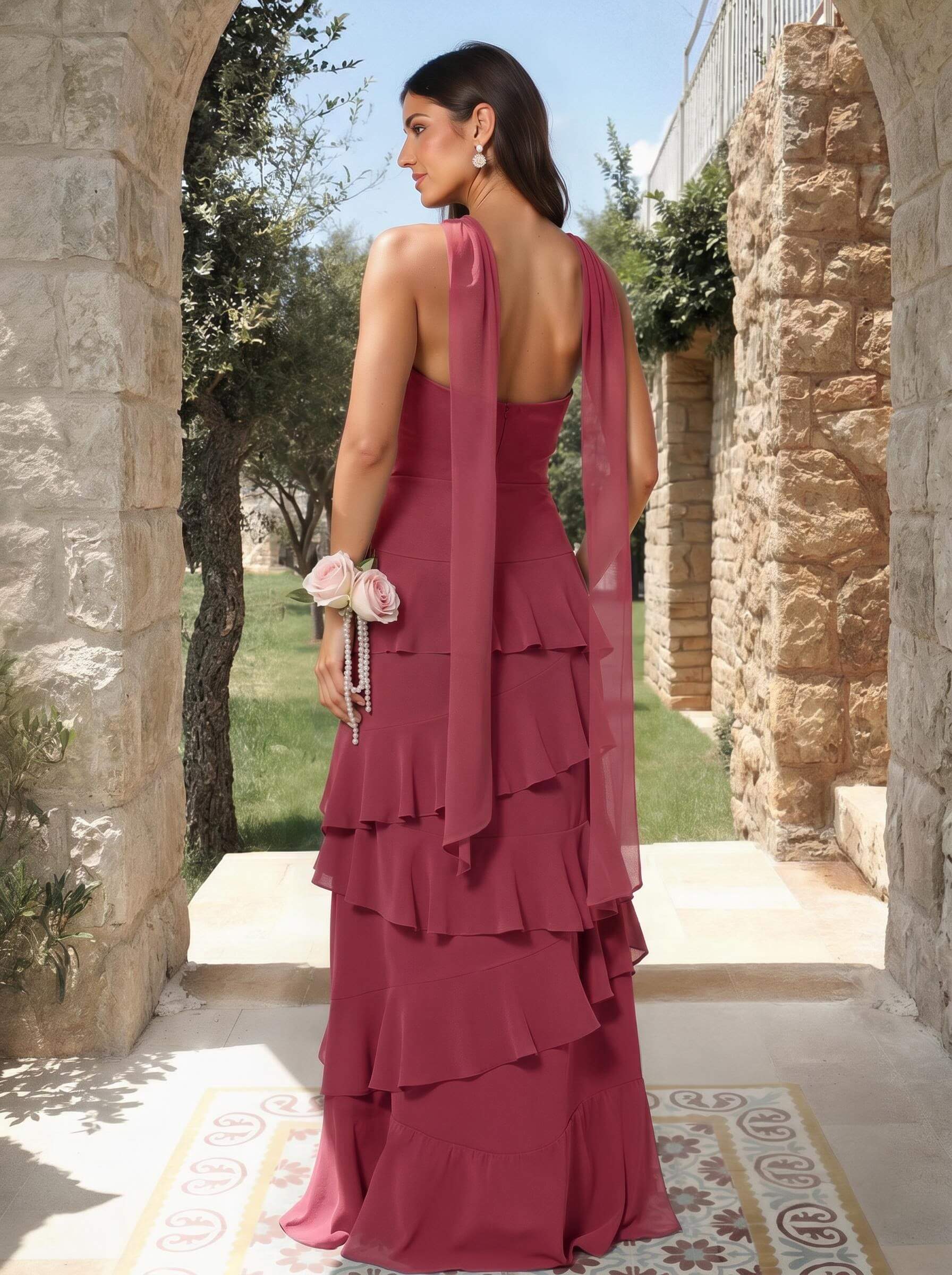 A-Line Sweetheart Floor-Length Chiffon Bridesmaid Dresses With Cascading Ruffles, product image 24