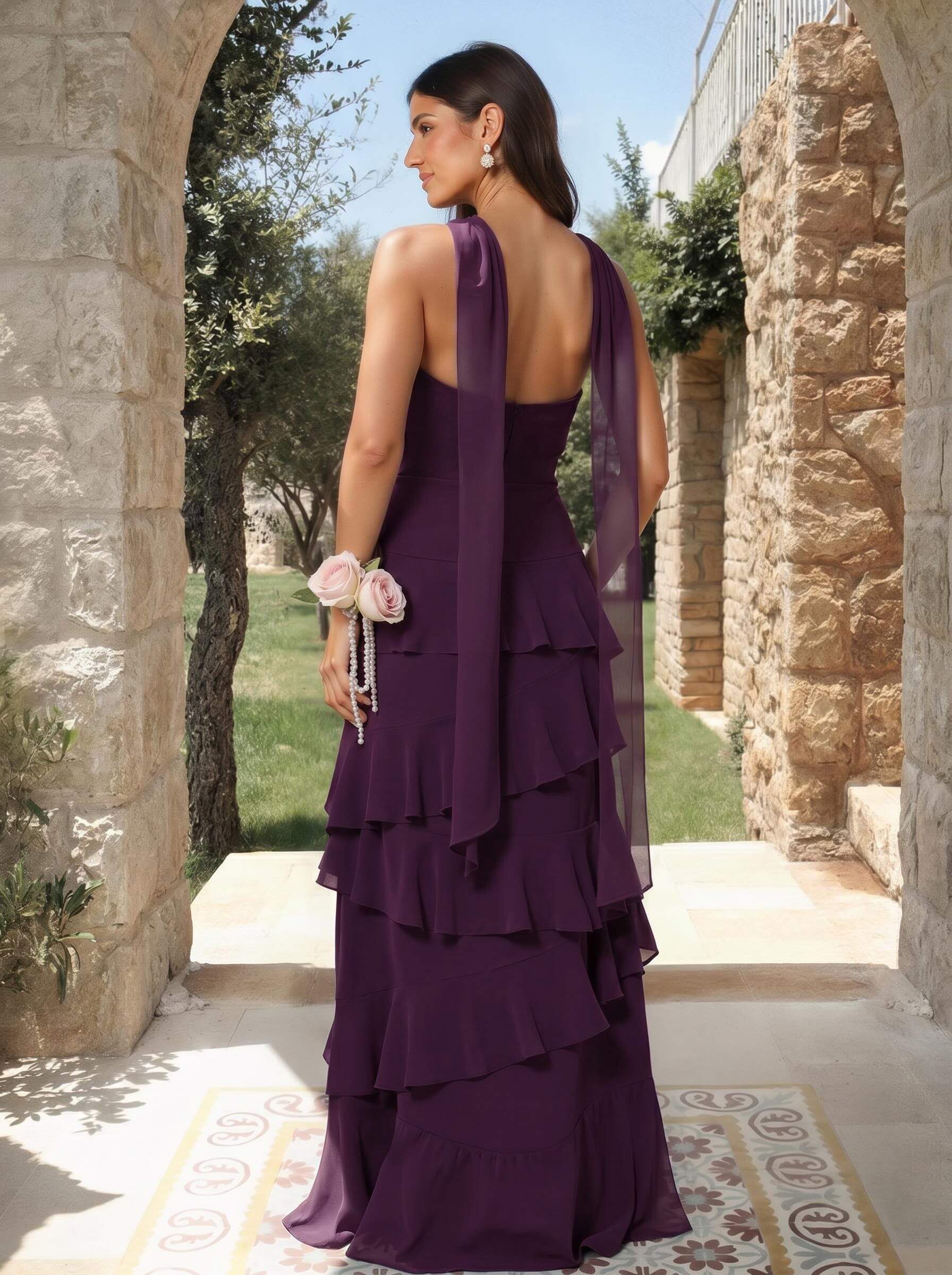 A-Line Sweetheart Floor-Length Chiffon Bridesmaid Dresses With Cascading Ruffles, product image 46