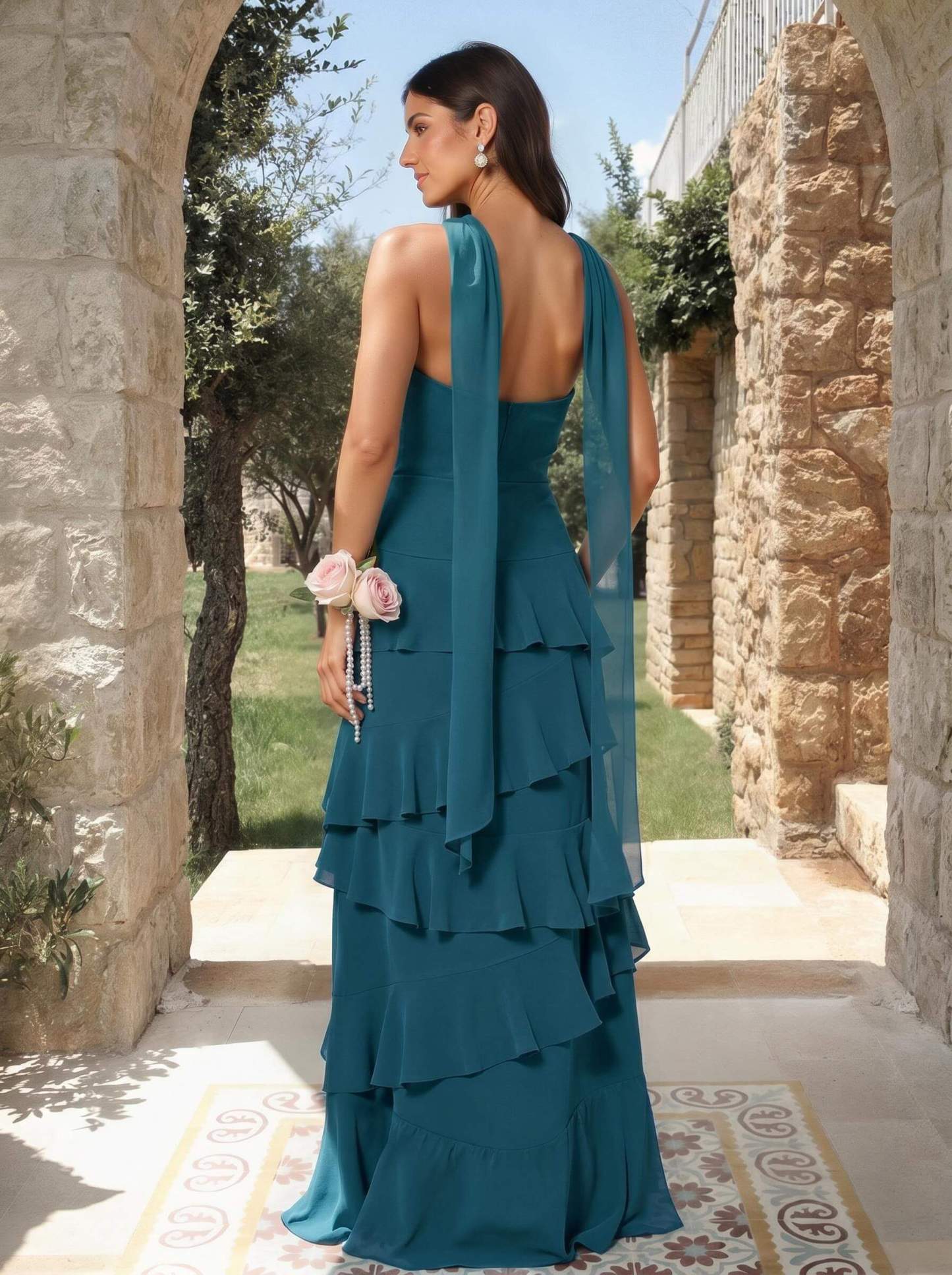 A-Line Sweetheart Floor-Length Chiffon Bridesmaid Dresses With Cascading Ruffles, product image 9