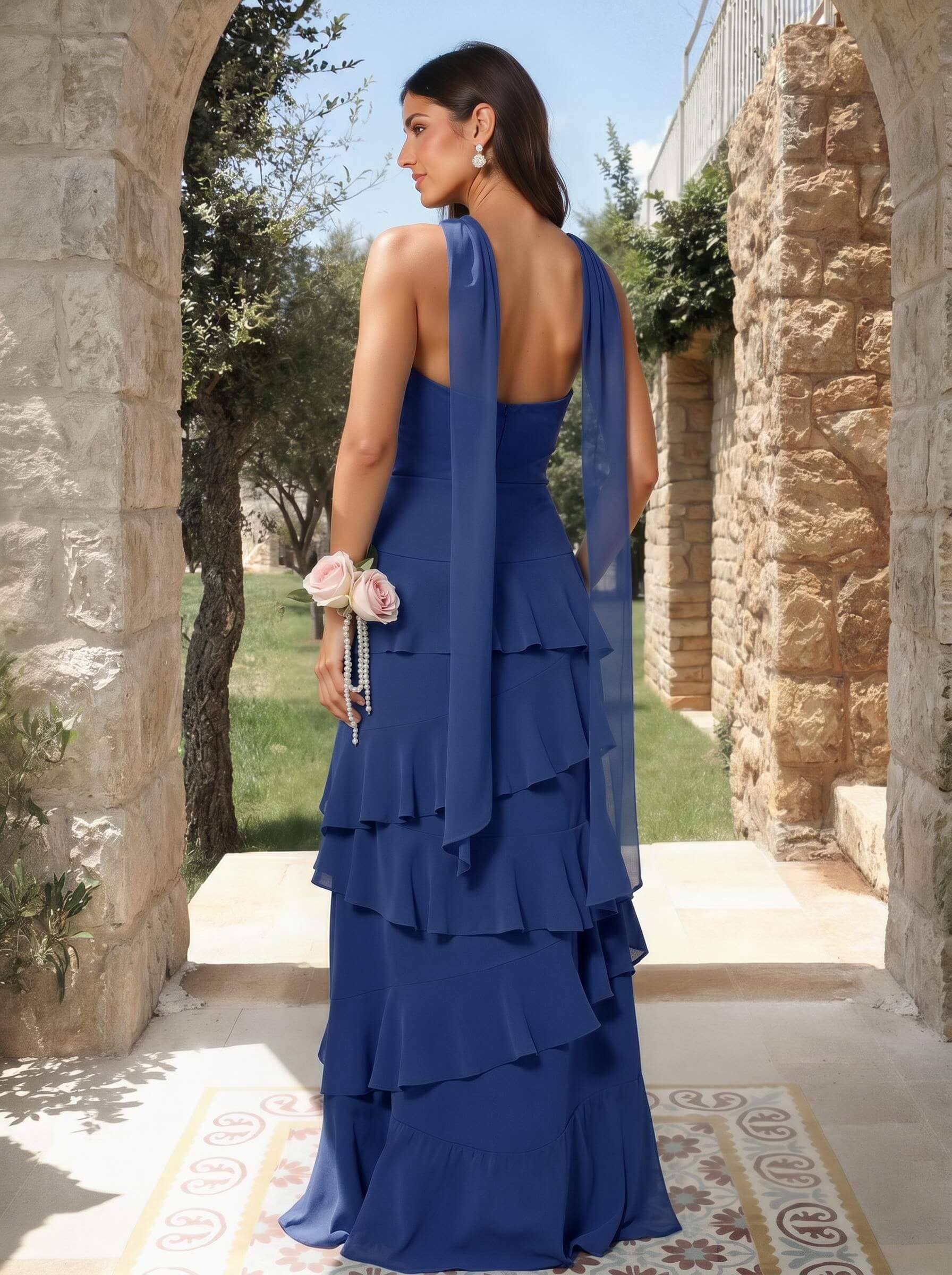 A-Line Sweetheart Floor-Length Chiffon Bridesmaid Dresses With Cascading Ruffles, product image 11
