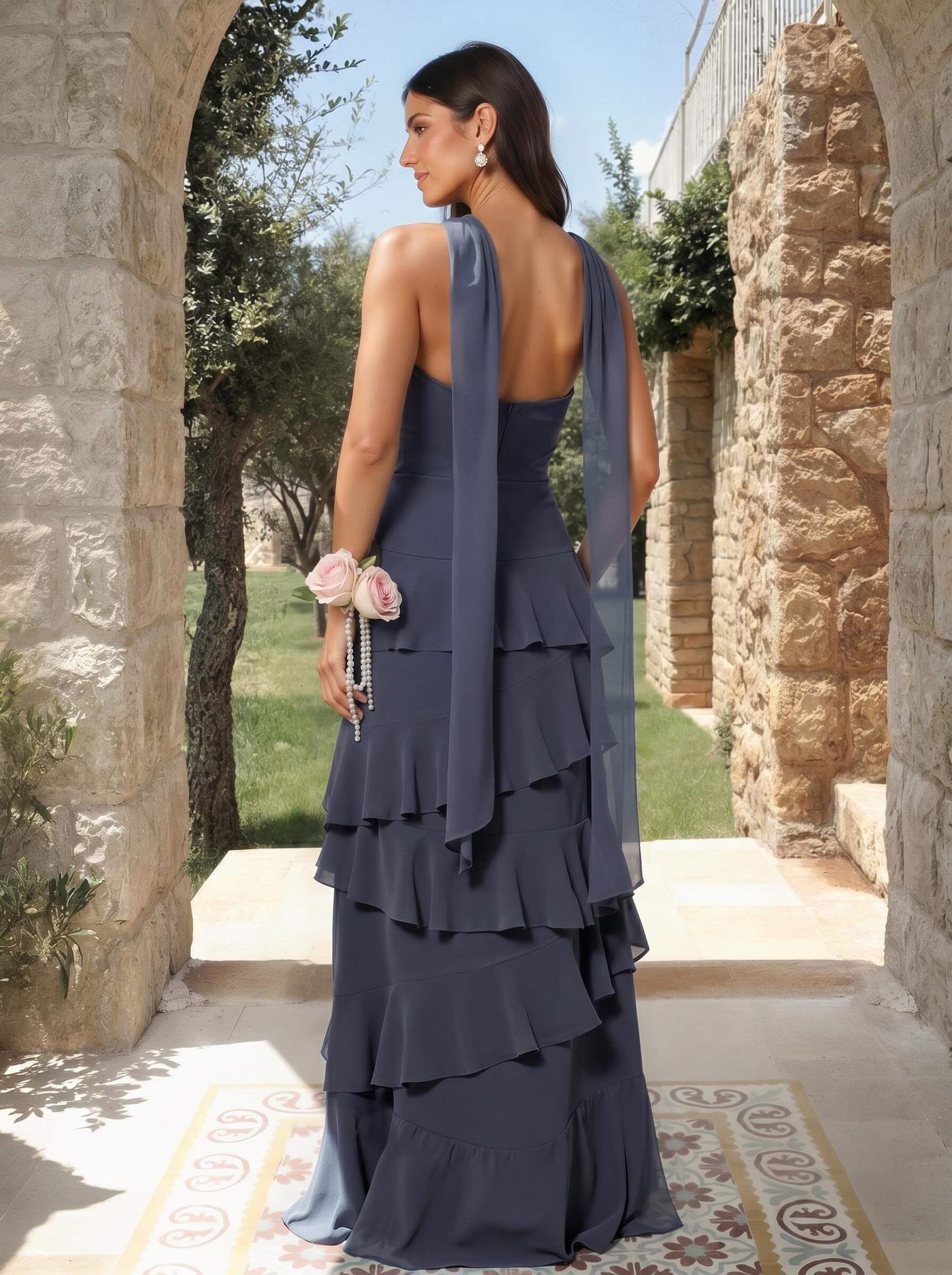 A-Line Sweetheart Floor-Length Chiffon Bridesmaid Dresses With Cascading Ruffles, product image 7