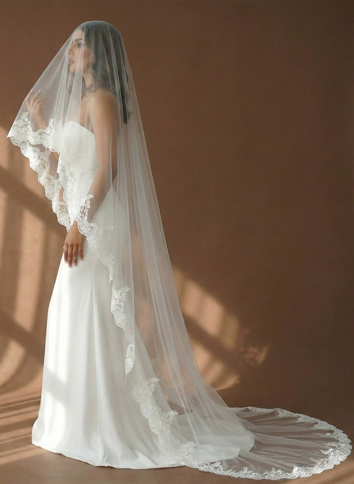 Lace Applique Edge Lace One-Tier Cathedral Bridal Veils
