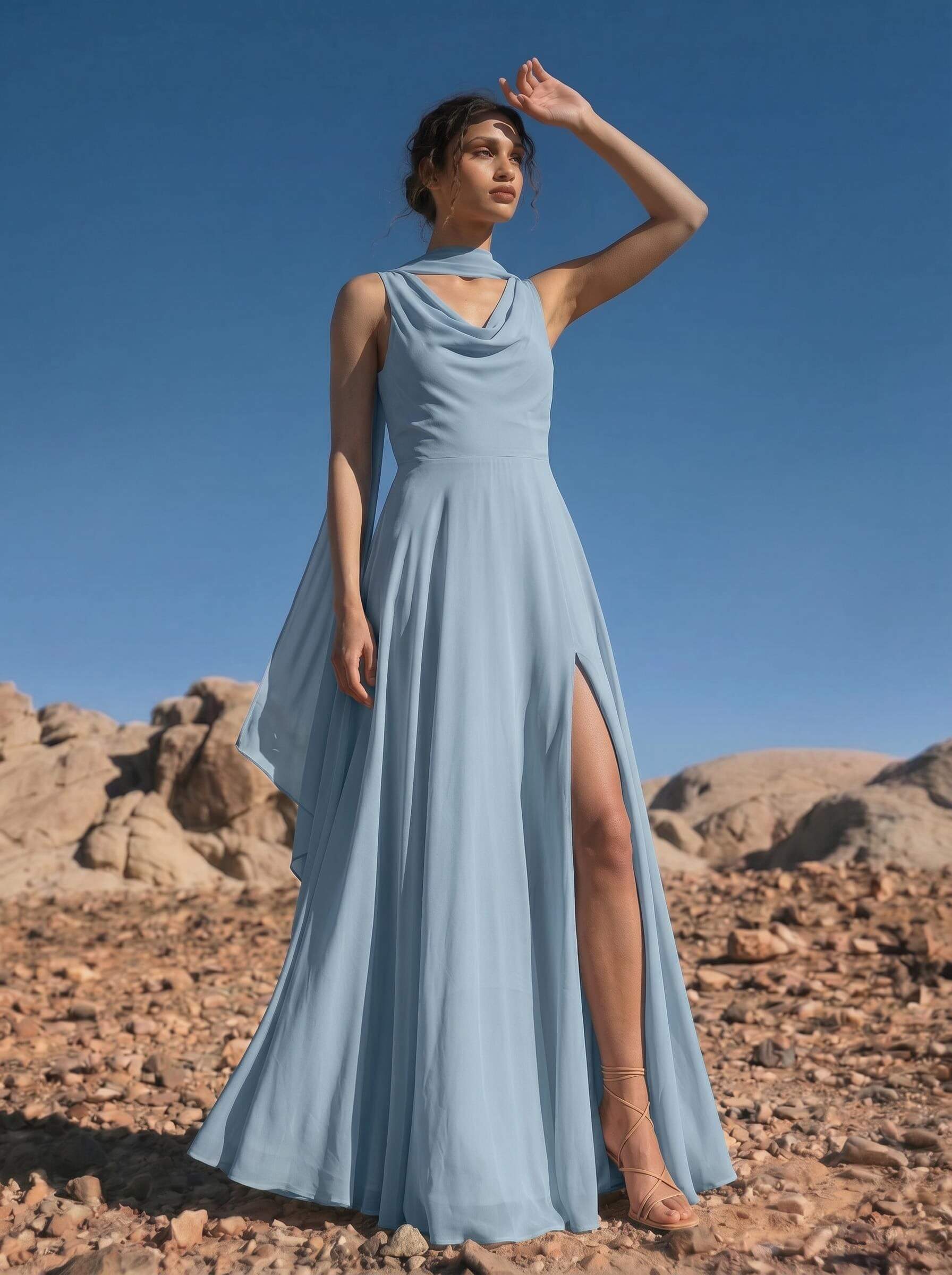 A-Line Cowl Neck Sleeveless Floor-Length Chiffon Bridesmaid Dresses With High Split, image 5
