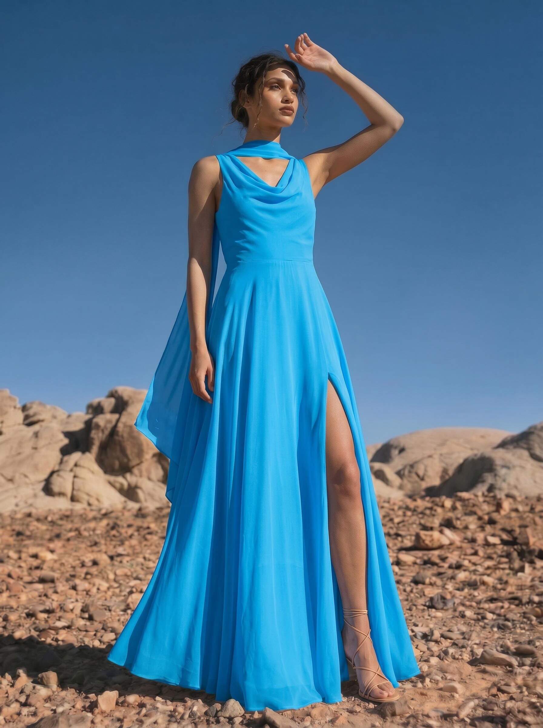 A-Line Cowl Neck Sleeveless Floor-Length Chiffon Bridesmaid Dresses With High Split, image 10