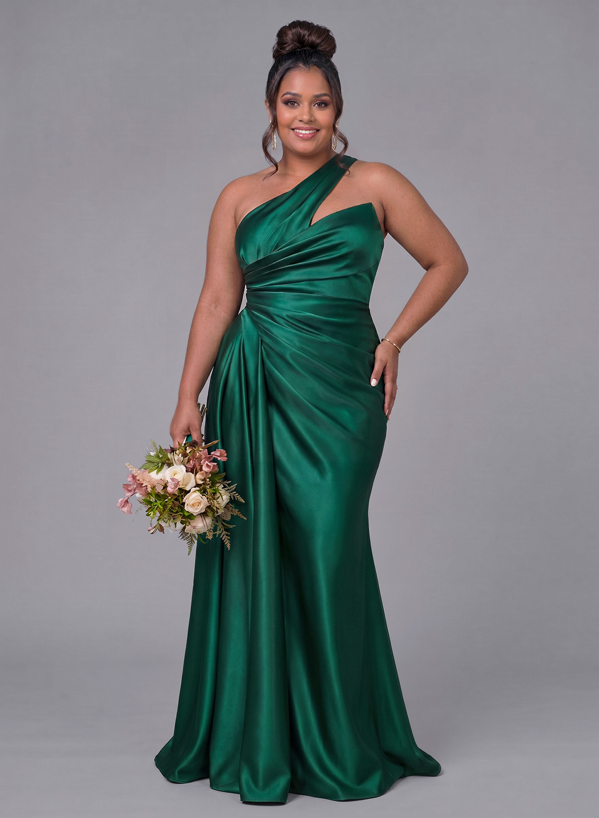 Sheath/Column One-Shoulder Silk Like Satin Bridesmaid Dresses With Ruffle, product image 256