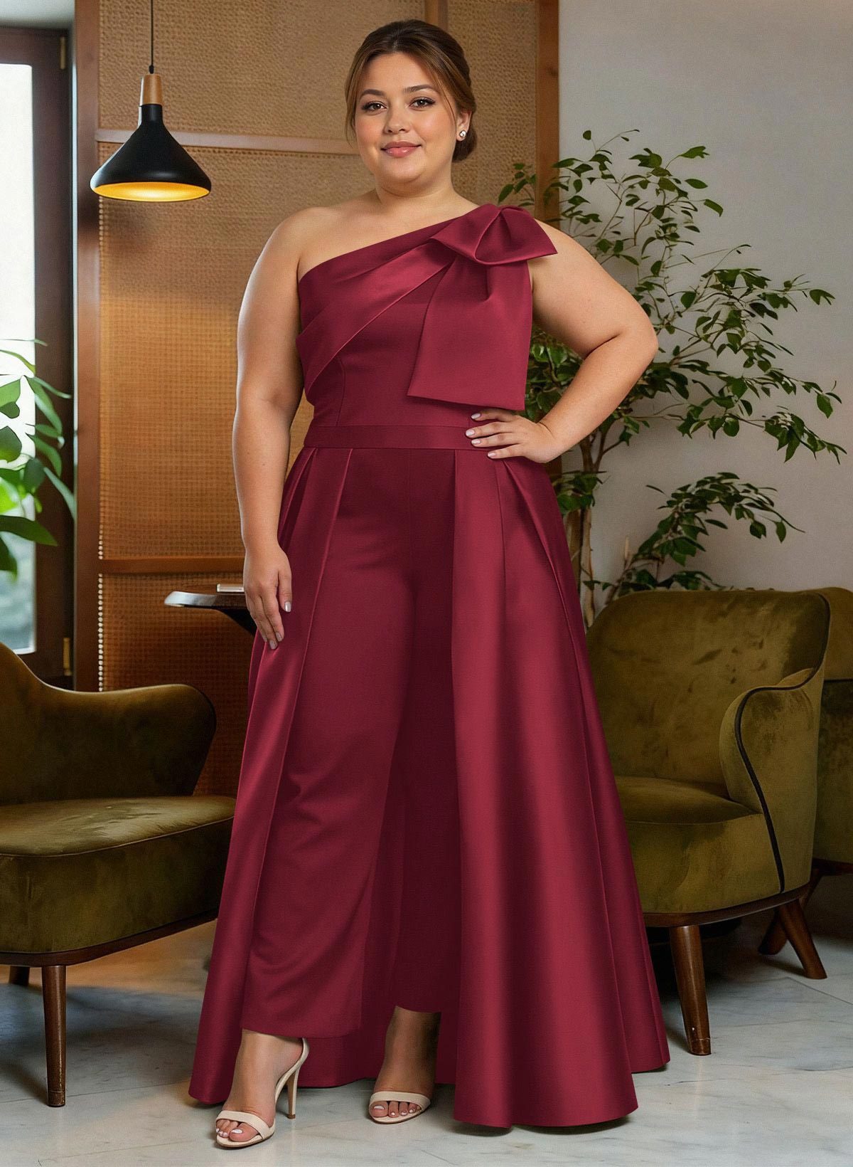 Jumpsuit/Pantsuit One-Shoulder Satin Mother Of The Bride Dresses With Bow(s), product image 101