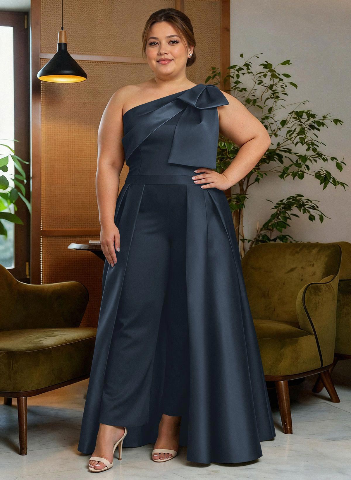 Jumpsuit/Pantsuit One-Shoulder Satin Mother Of The Bride Dresses With Bow(s), product image 13