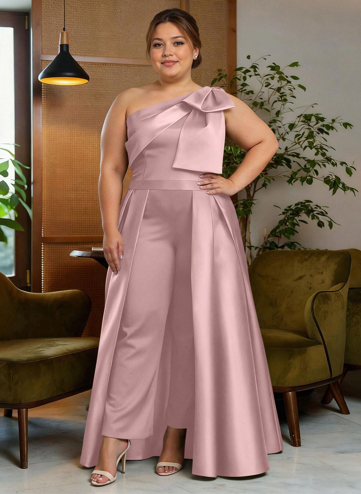 Jumpsuit/Pantsuit One-Shoulder Satin Mother Of The Bride Dresses With Bow(s), product image 69