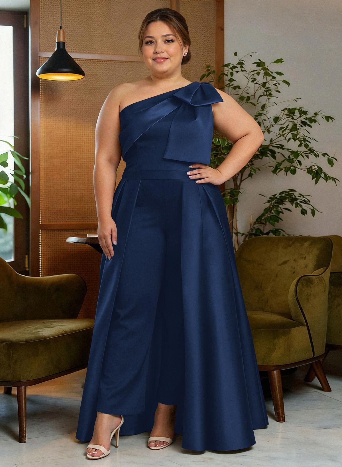 Jumpsuit/Pantsuit One-Shoulder Satin Mother Of The Bride Dresses With Bow(s), product image 17