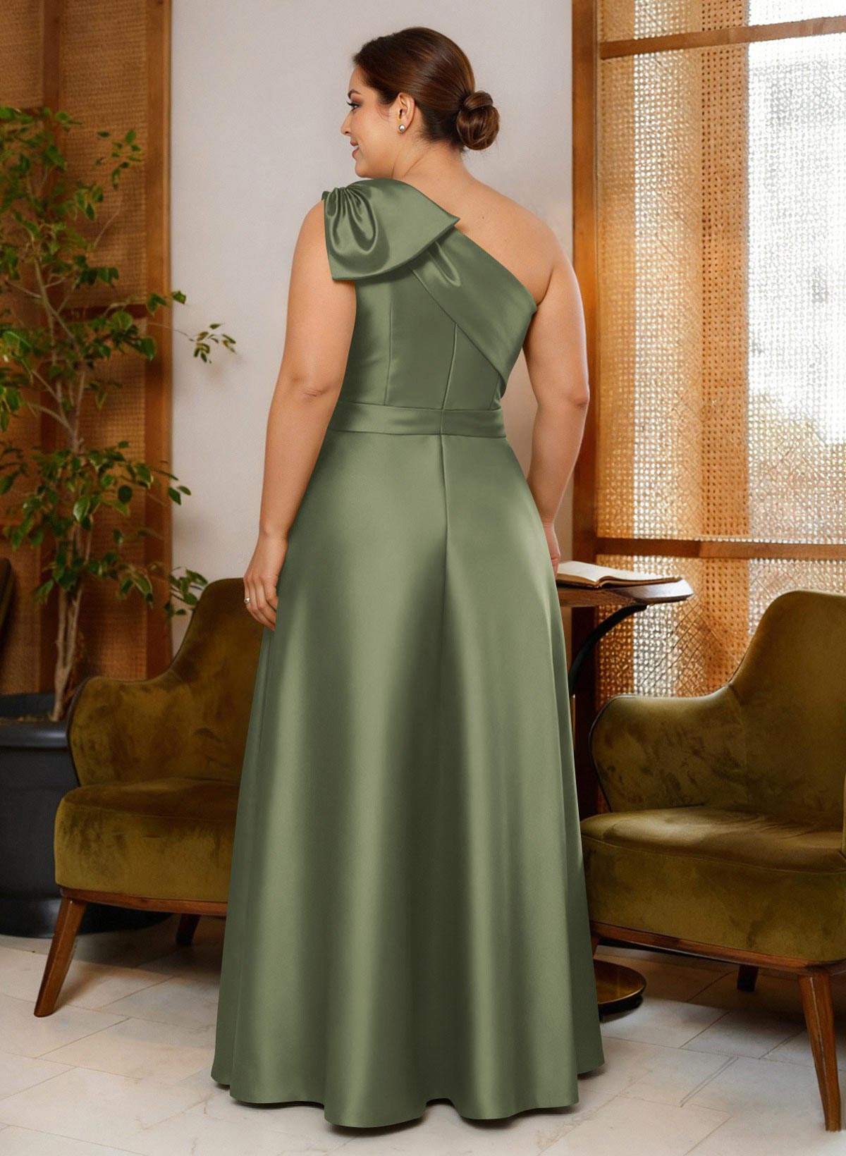 Jumpsuit/Pantsuit One-Shoulder Satin Mother Of The Bride Dresses With Bow(s), product image 2