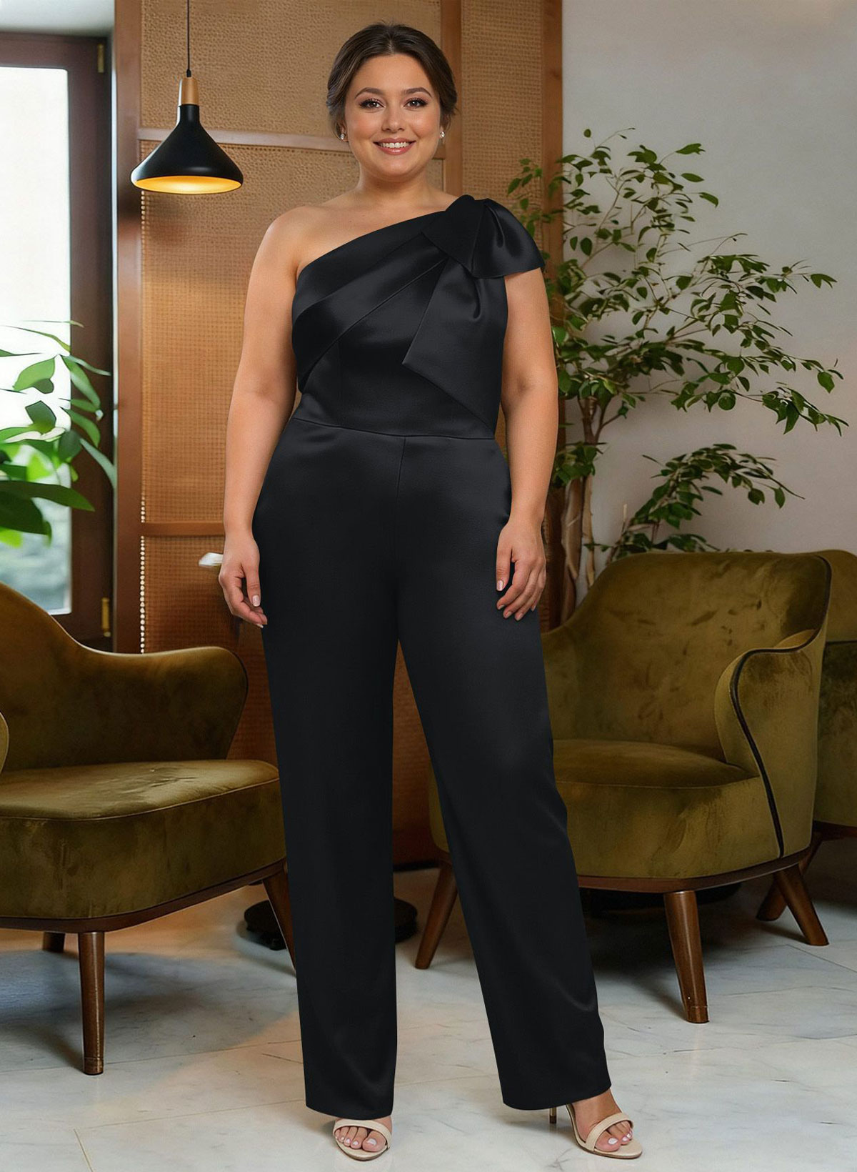 Jumpsuit/Pantsuit One-Shoulder Satin Mother Of The Bride Dresses With Bow(s), product image 7