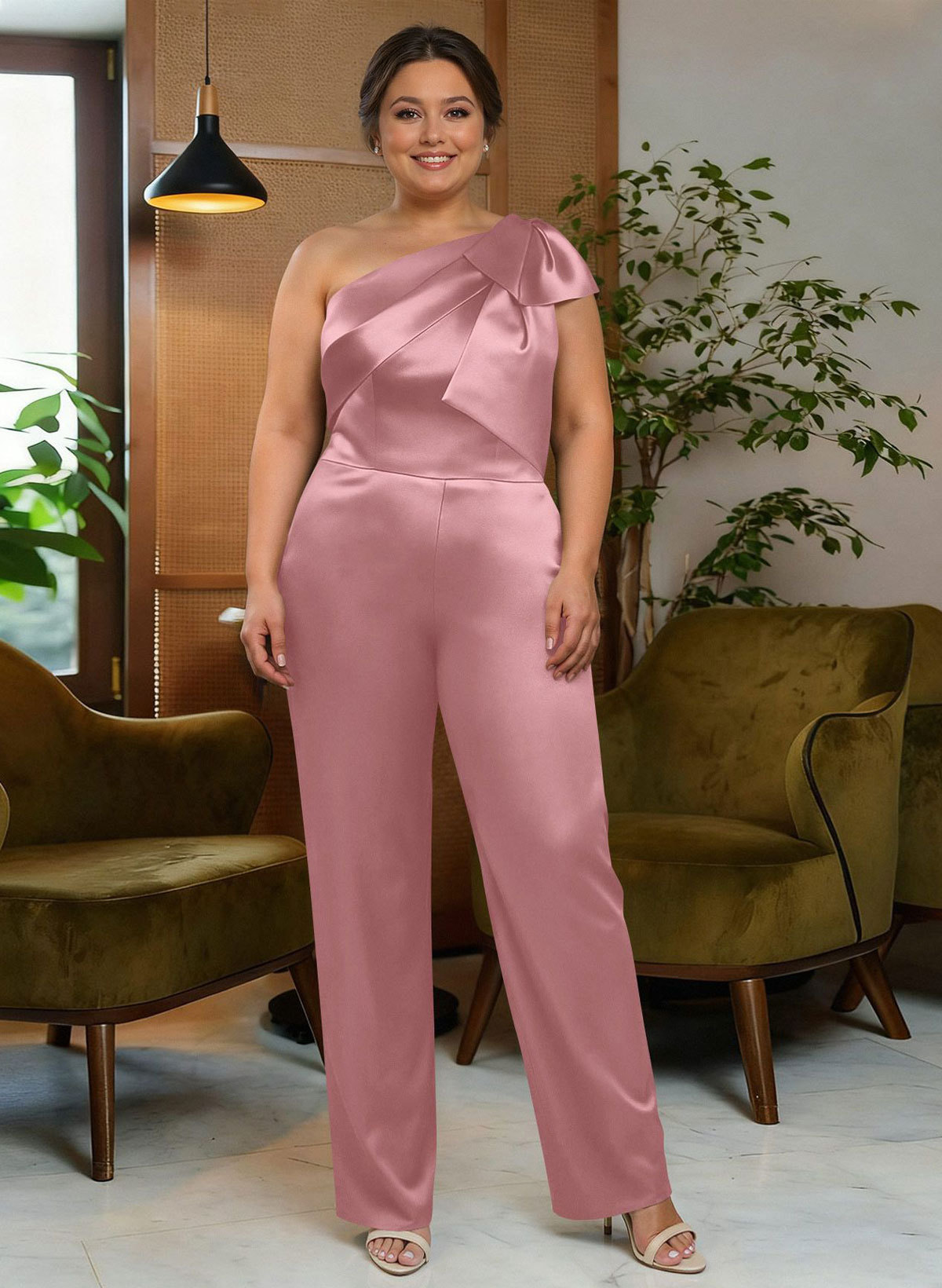 Jumpsuit/Pantsuit One-Shoulder Satin Mother Of The Bride Dresses With Bow(s), product image 79
