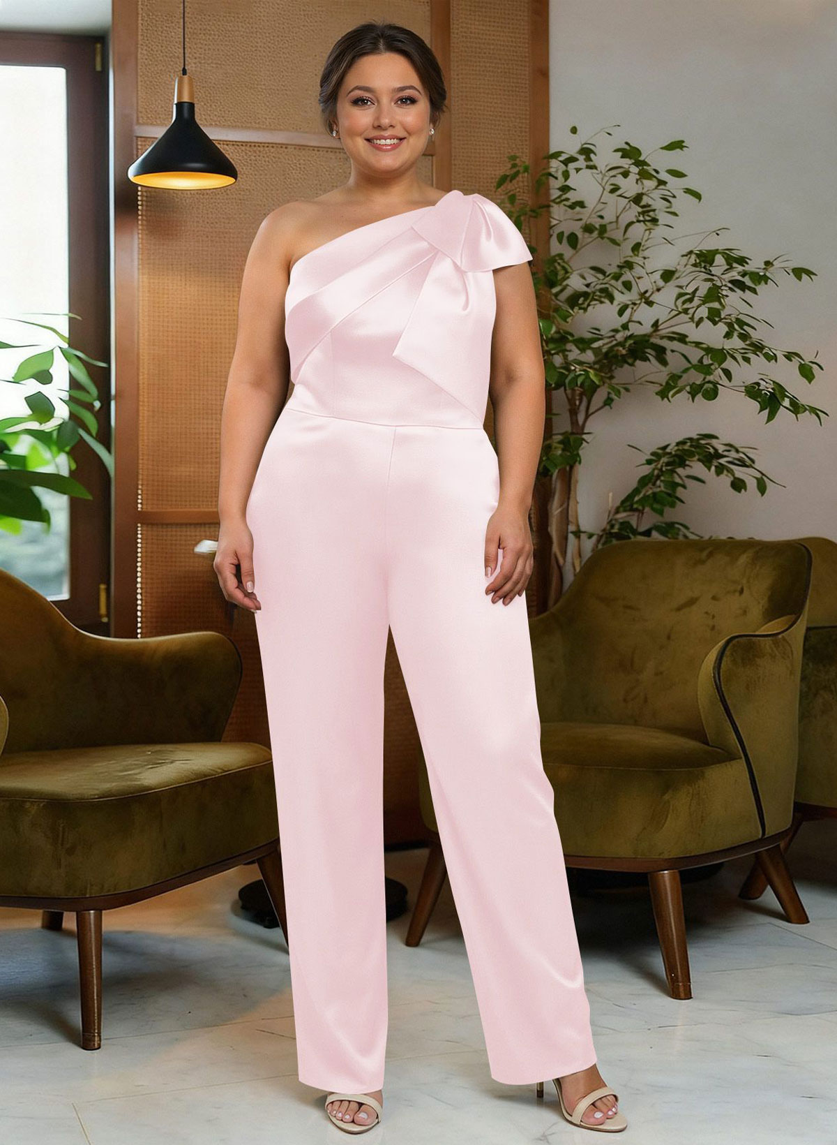 Jumpsuit/Pantsuit One-Shoulder Satin Mother Of The Bride Dresses With Bow(s), product image 91