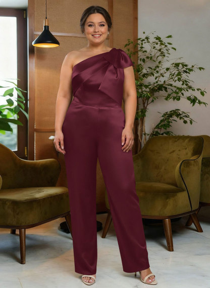 Jumpsuit/Pantsuit One-Shoulder Satin Mother Of The Bride Dresses With Bow(s), product image 107