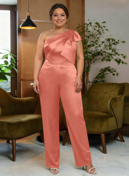 Jumpsuit/Pantsuit One-Shoulder Satin Mother Of The Bride Dresses With Bow(s), product image 87