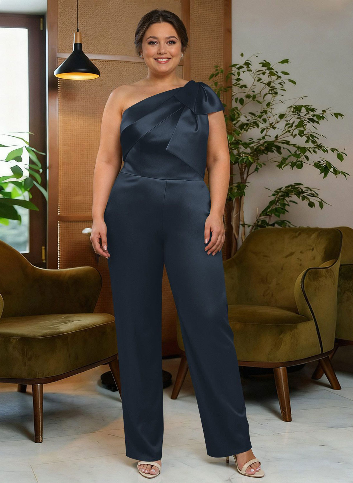 Jumpsuit/Pantsuit One-Shoulder Satin Mother Of The Bride Dresses With Bow(s), product image 15