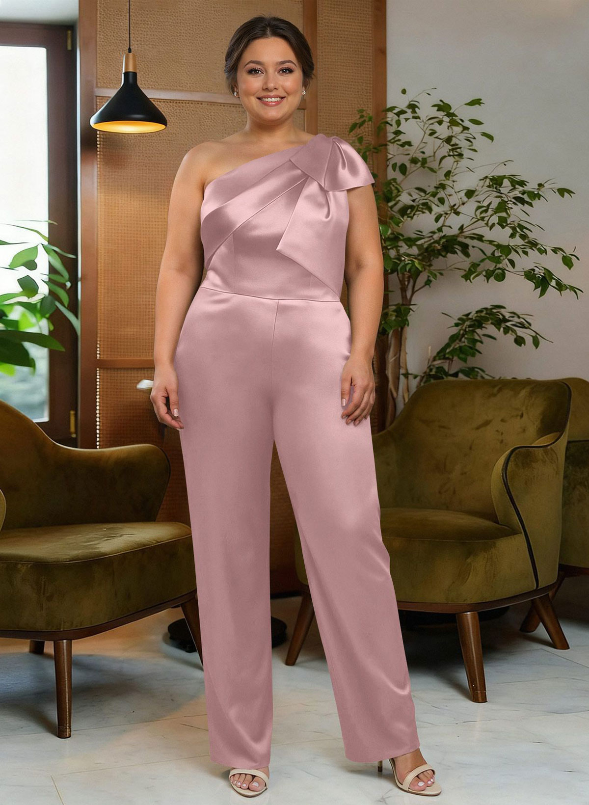 Jumpsuit/Pantsuit One-Shoulder Satin Mother Of The Bride Dresses With Bow(s), product image 71