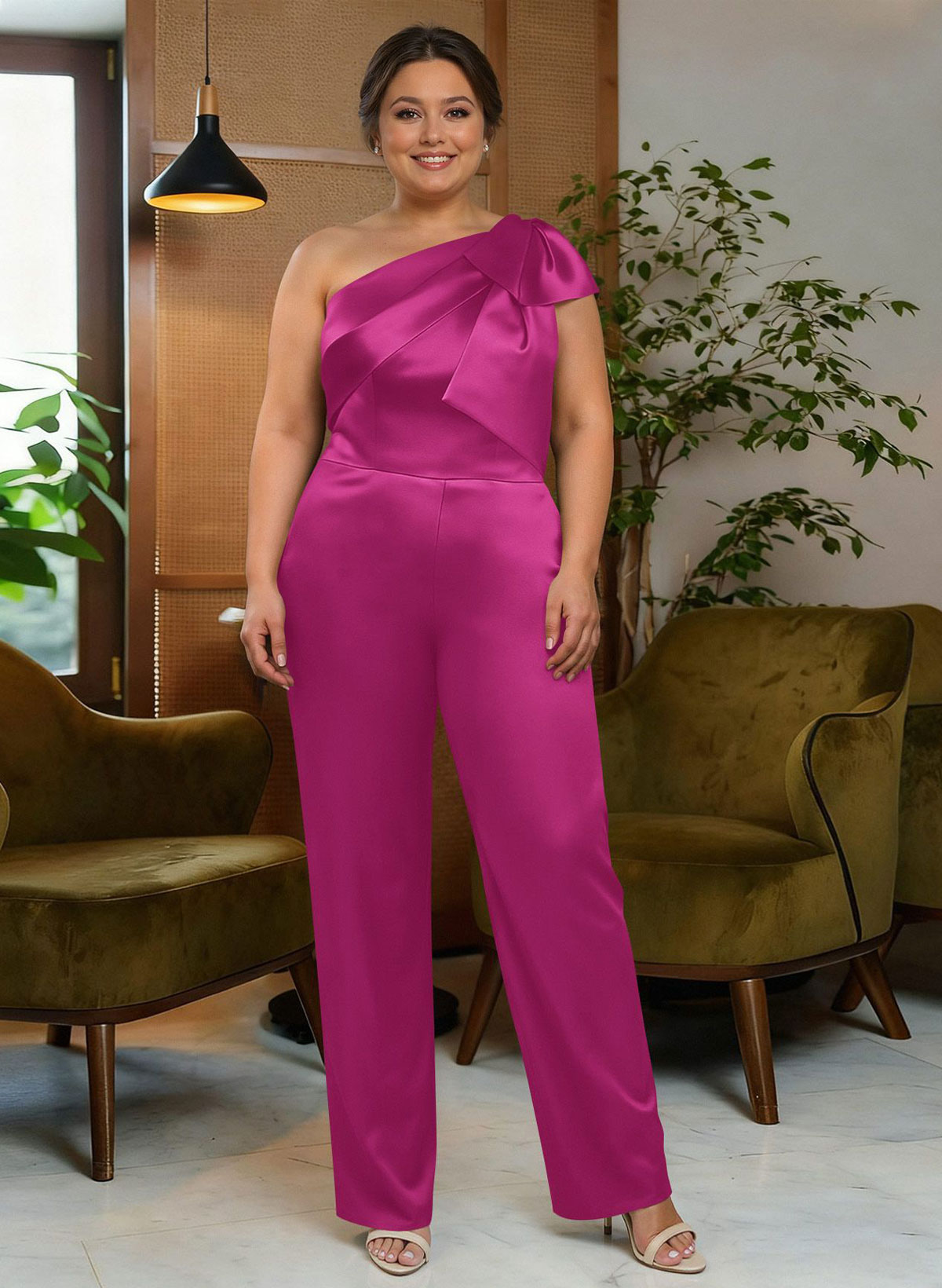 Jumpsuit/Pantsuit One-Shoulder Satin Mother Of The Bride Dresses With Bow(s), product image 63