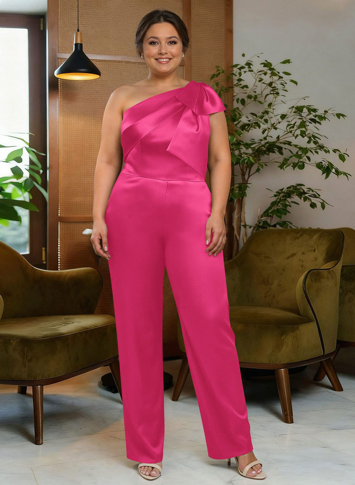 Jumpsuit/Pantsuit One-Shoulder Satin Mother Of The Bride Dresses With Bow(s), product image 67