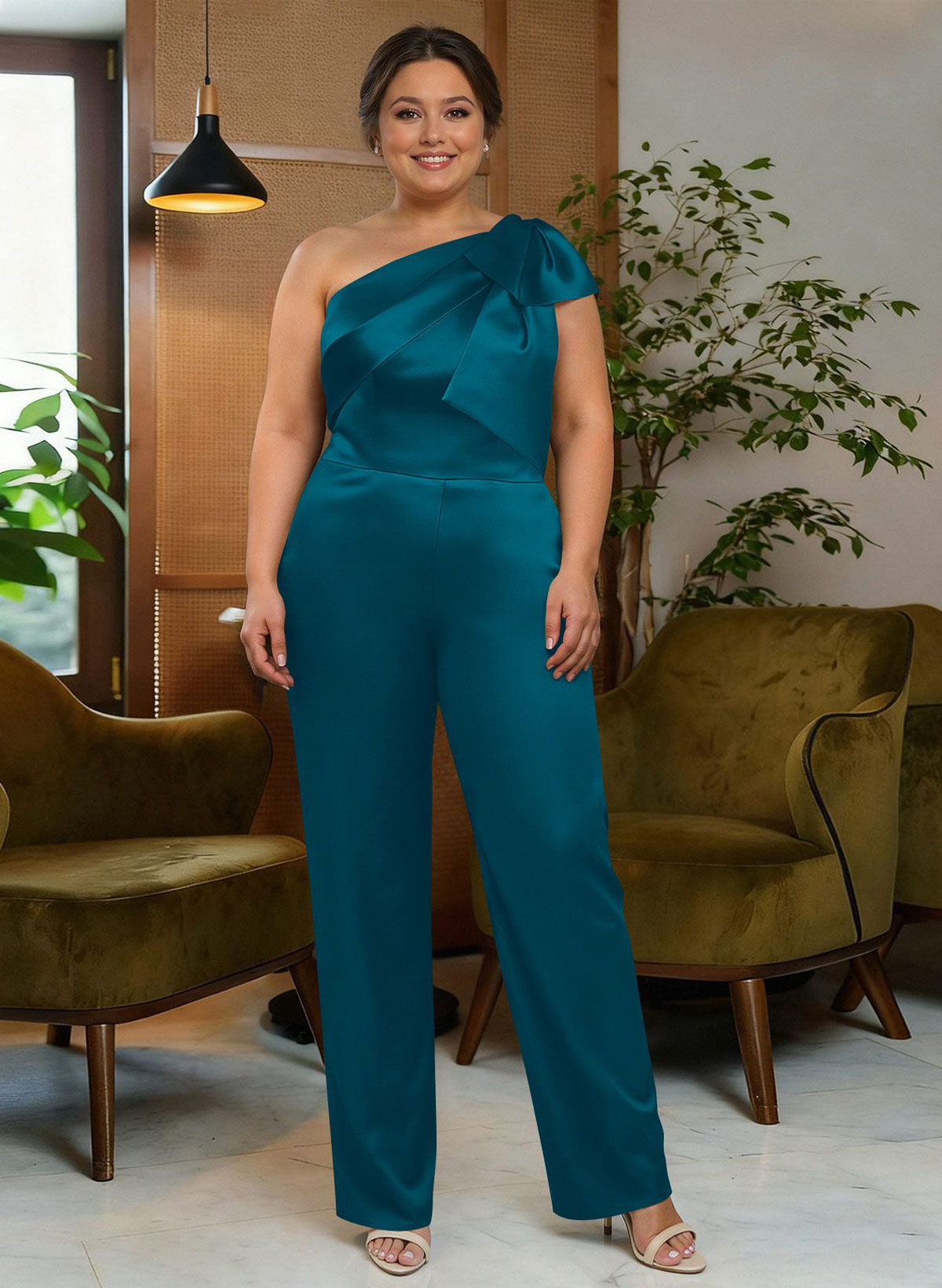 Jumpsuit/Pantsuit One-Shoulder Satin Mother Of The Bride Dresses With Bow(s), product image 43