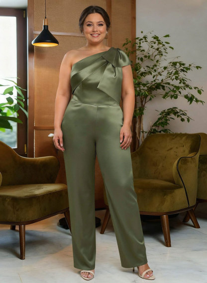 Jumpsuit/Pantsuit One-Shoulder Satin Mother Of The Bride Dresses With Bow(s), product image 3
