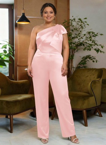 Jumpsuit/Pantsuit One-Shoulder Satin Mother Of The Bride Dresses With Bow(s), product image 83