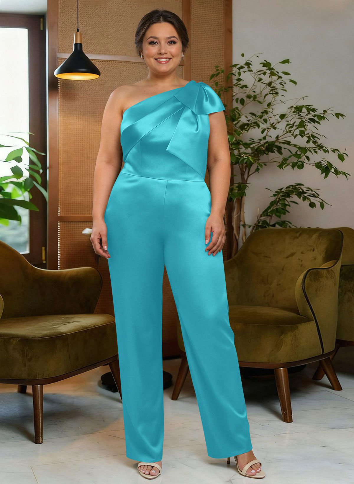 Jumpsuit/Pantsuit One-Shoulder Satin Mother Of The Bride Dresses With Bow(s), product image 47