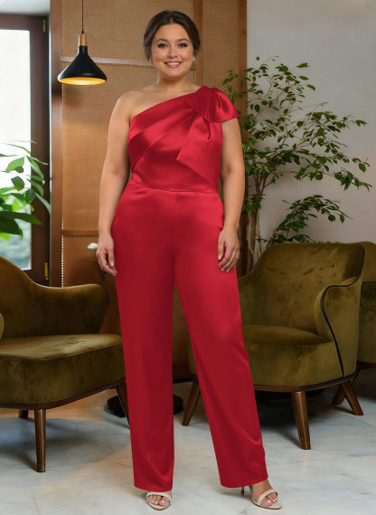 Jumpsuit/Pantsuit One-Shoulder Satin Mother Of The Bride Dresses With Bow(s), product image 99