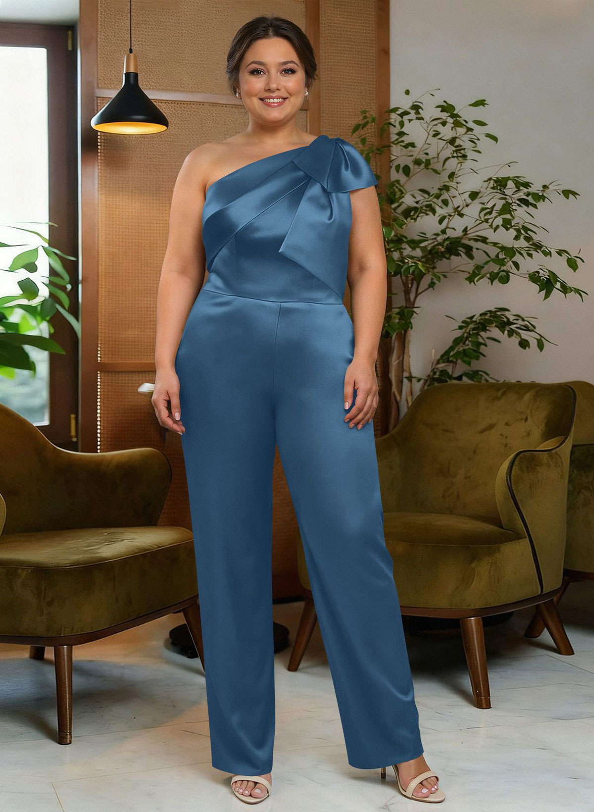 Jumpsuit/Pantsuit One-Shoulder Satin Mother Of The Bride Dresses With Bow(s), product image 27