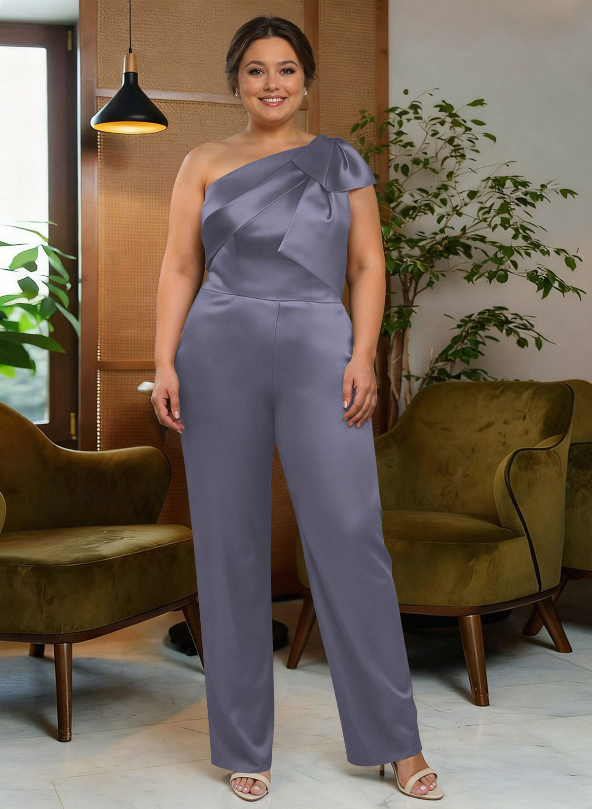 Jumpsuit/Pantsuit One-Shoulder Satin Mother Of The Bride Dresses With Bow(s), product image 31