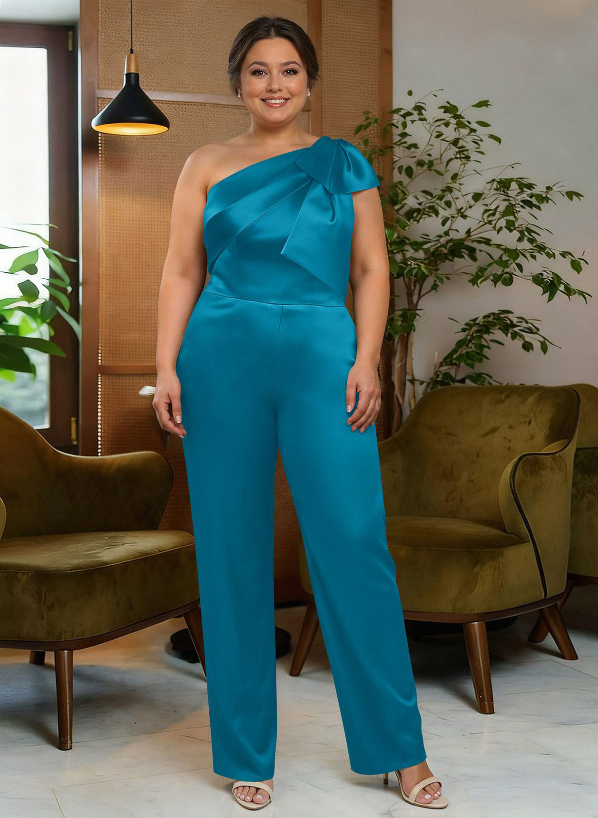 Jumpsuit/Pantsuit One-Shoulder Satin Mother Of The Bride Dresses With Bow(s), product image 59