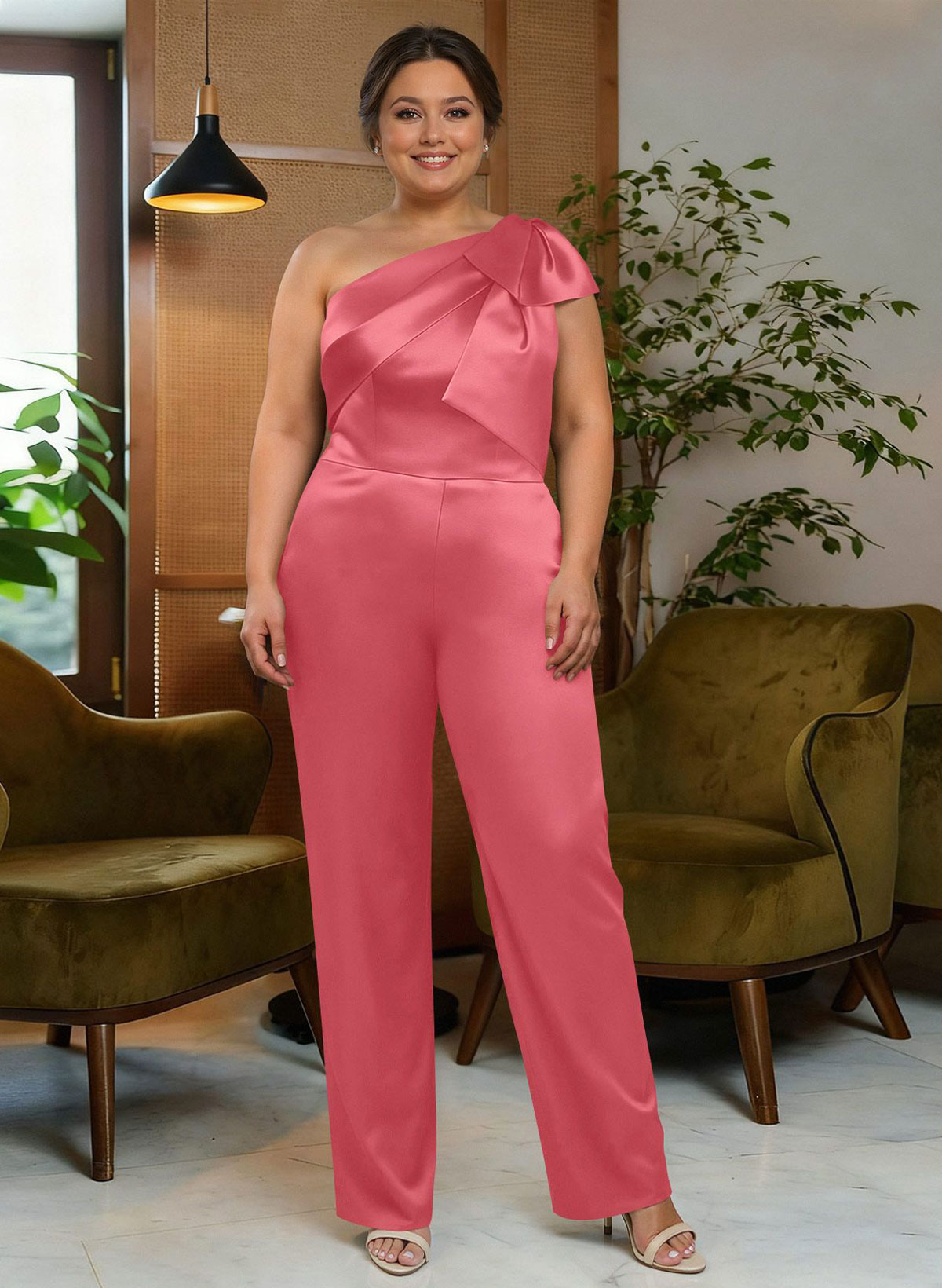 Jumpsuit/Pantsuit One-Shoulder Satin Mother Of The Bride Dresses With Bow(s), product image 123
