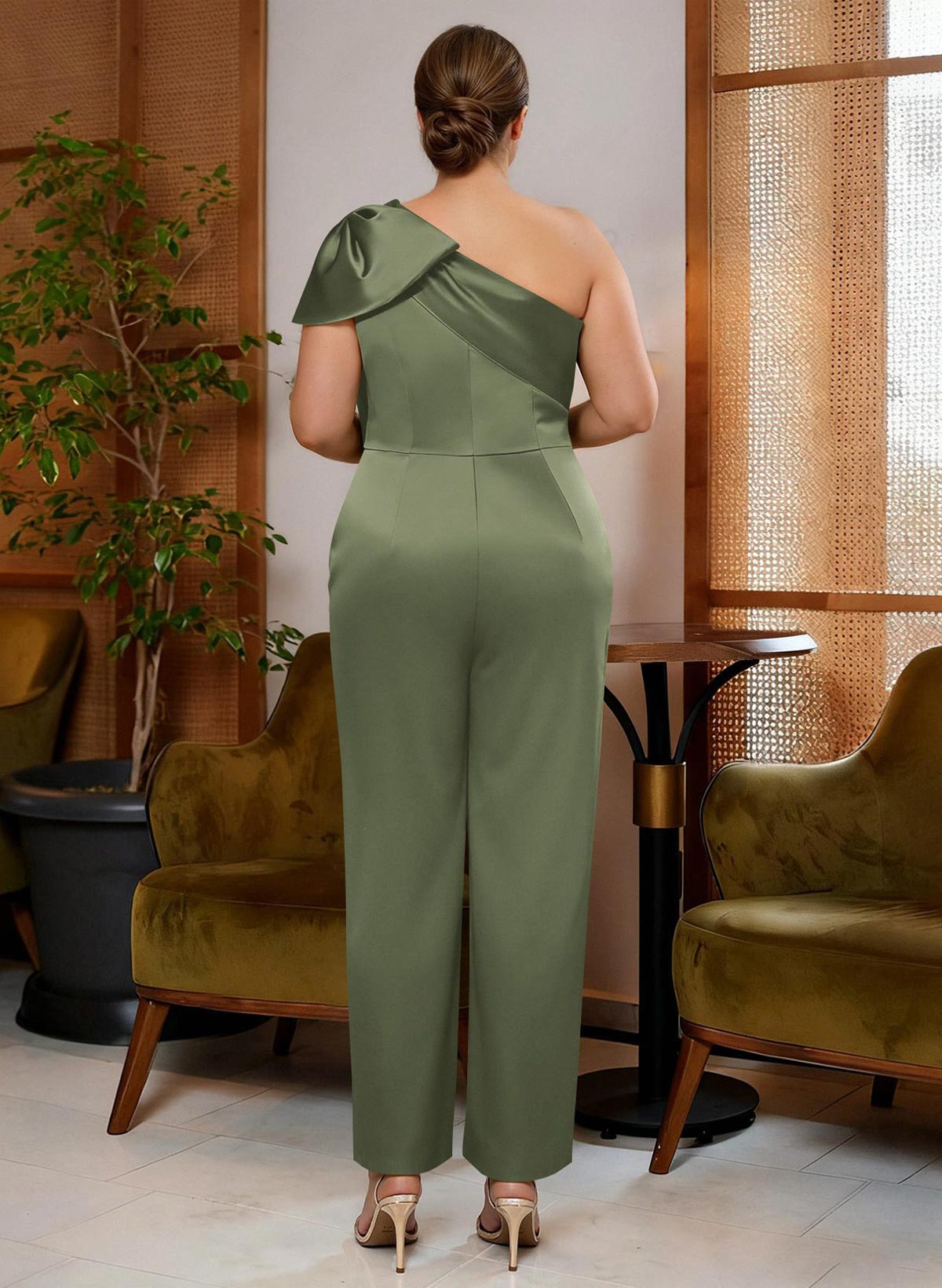 Jumpsuit/Pantsuit One-Shoulder Satin Mother Of The Bride Dresses With Bow(s), product image 4