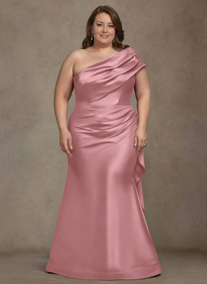 Elegant One-Shoulder Floor-Length Mermaid Satin Mother Of The Bride Dresses, product image 39