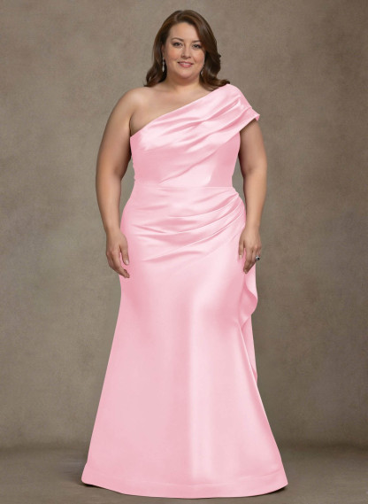 Elegant One-Shoulder Floor-Length Mermaid Satin Mother Of The Bride Dresses, product image 47