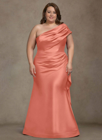Elegant One-Shoulder Floor-Length Mermaid Satin Mother Of The Bride Dresses, product image 43
