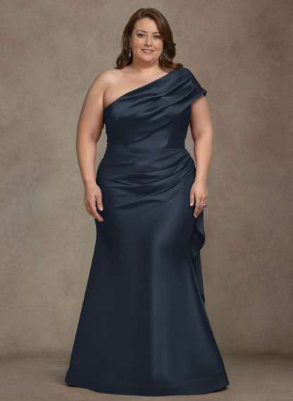 Elegant One-Shoulder Floor-Length Mermaid Satin Mother Of The Bride Dresses, product image 7