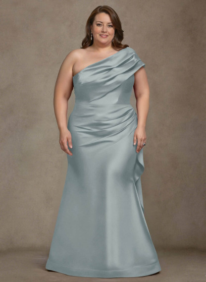 Elegant One-Shoulder Floor-Length Mermaid Satin Mother Of The Bride Dresses, product image 17