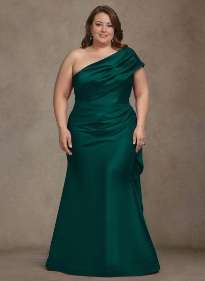Elegant One-Shoulder Floor-Length Mermaid Satin Mother Of The Bride Dresses, product image 65