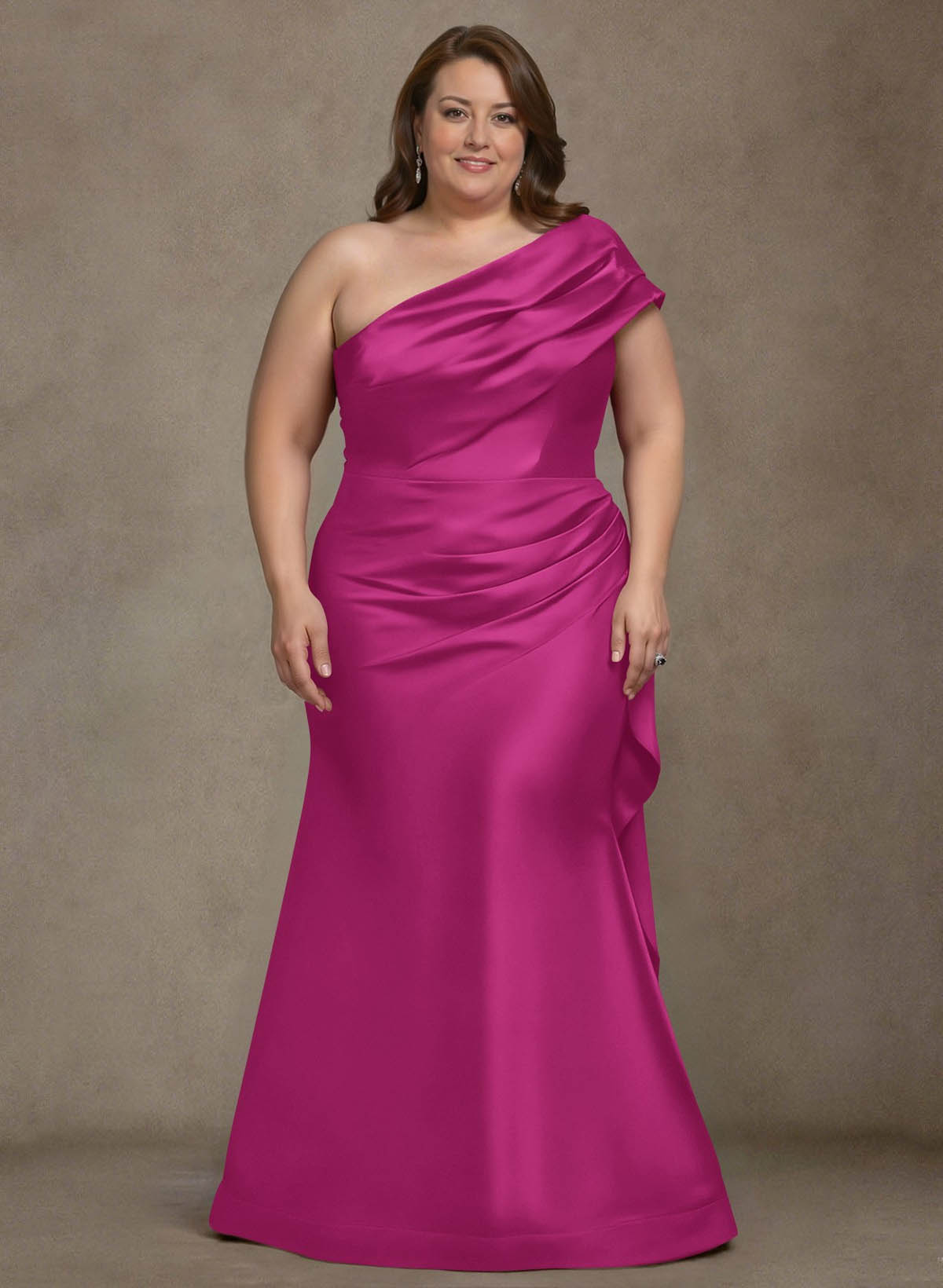 Elegant One-Shoulder Floor-Length Mermaid Satin Mother Of The Bride Dresses, product image 31