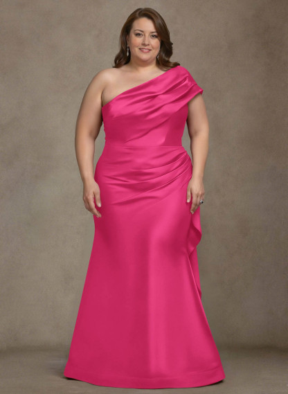 Elegant One-Shoulder Floor-Length Mermaid Satin Mother Of The Bride Dresses, product image 33