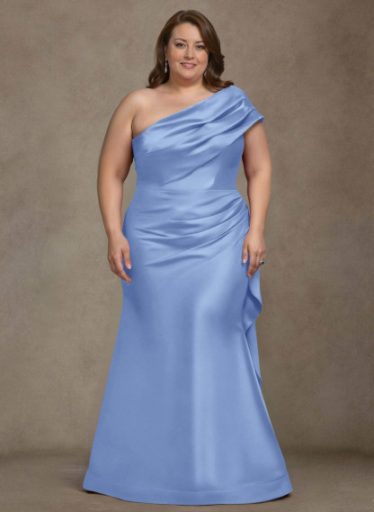 Elegant One-Shoulder Floor-Length Mermaid Satin Mother Of The Bride Dresses, product image 27