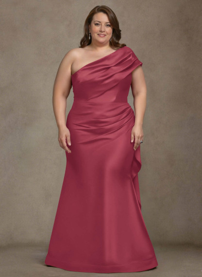 Elegant One-Shoulder Floor-Length Mermaid Satin Mother Of The Bride Dresses, product image 57