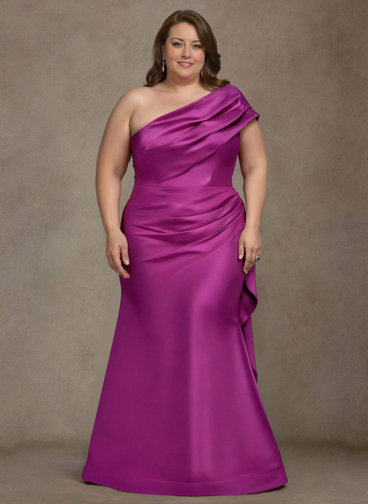 Elegant One-Shoulder Floor-Length Mermaid Satin Mother Of The Bride Dresses in Orchid, US2