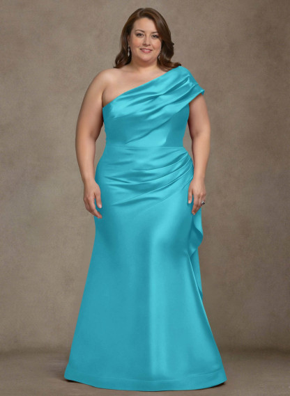 Elegant One-Shoulder Floor-Length Mermaid Satin Mother Of The Bride Dresses, product image 23