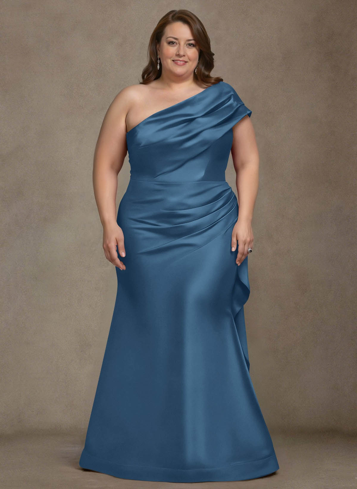 Elegant One-Shoulder Floor-Length Mermaid Satin Mother Of The Bride Dresses, product image 13