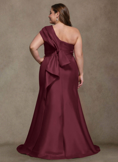 Elegant One-Shoulder Floor-Length Mermaid Satin Mother Of The Bride Dresses, product image 54