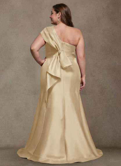 Elegant One-Shoulder Floor-Length Mermaid Satin Mother Of The Bride Dresses, product image 6