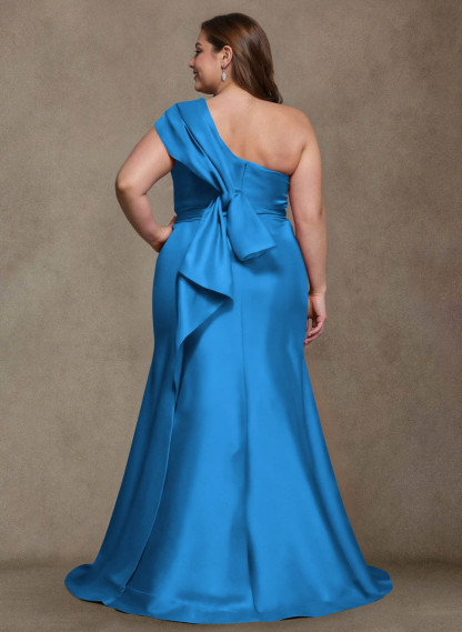 Elegant One-Shoulder Floor-Length Mermaid Satin Mother Of The Bride Dresses, product image 26